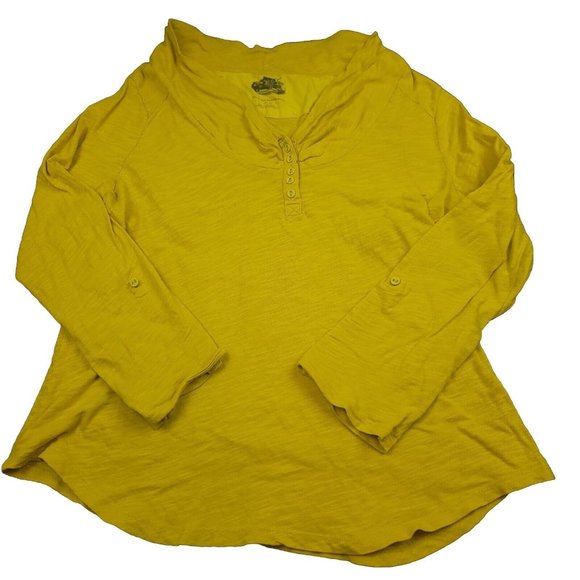 Anthropologie Tops - Pilcro Letterpress Anthropologie Womens XL Shirt Yellow 3/4 Roll Tab Sleeve